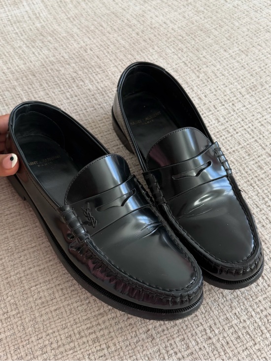 Saint Laurent Shoes - Saint Laurent YSL Black Glossy Penny Loafers